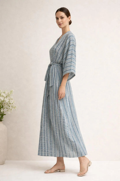 Striped Kimono Maxi Dress | Belted Flowy Resort Dress | Boho Beach Cover Up for Women