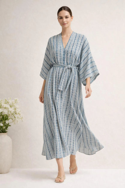Striped Kimono Maxi Dress | Belted Flowy Resort Dress | Boho Beach Cover Up for Women