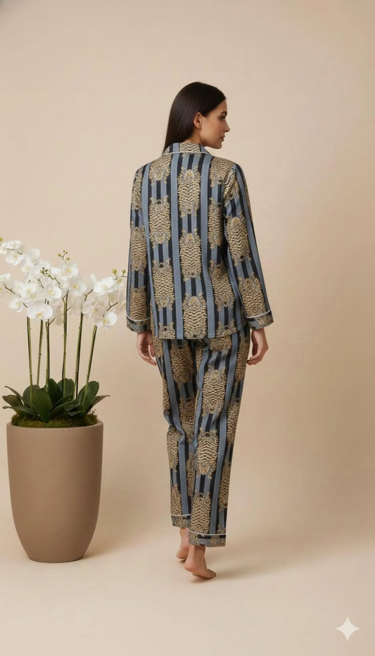 Tiger Stripe Printed Pajama Set | Luxury Satin Pajamas for Women | Boho Animal Print Loungewear