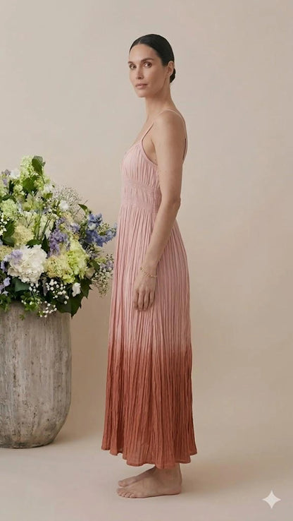 Ombre Pleated Maxi Dress | Spaghetti Strap Flowy Summer Dress | Boho Resort Wear for Women